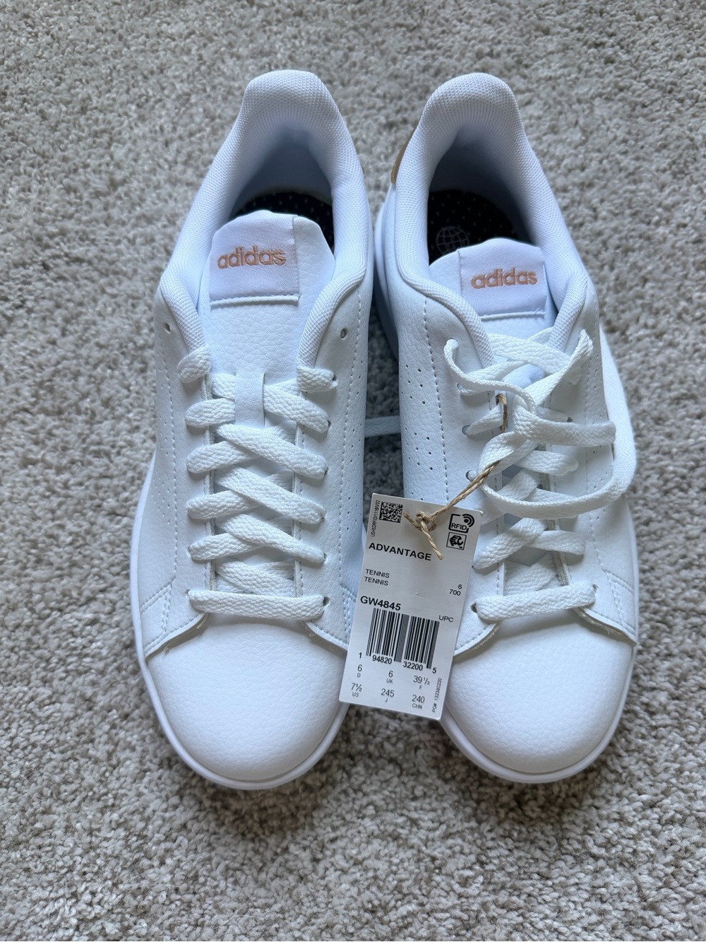 adidas Kids White Sneakers with Rose Gold Logo